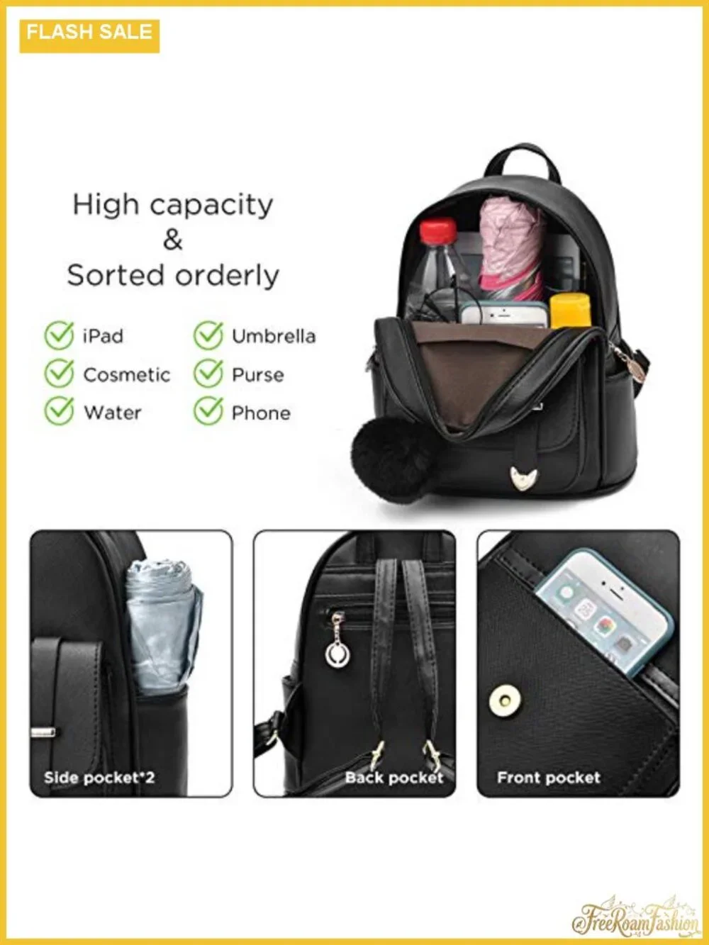 Mini PU Leather Backpack Purse with Pompom Cute Shoulder Bag for Women Girls